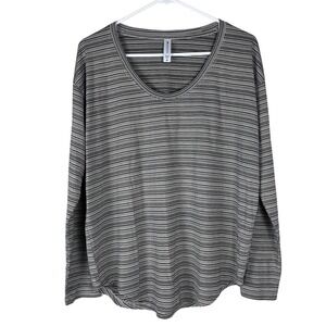 Athleta Womens M Top Black White Striped Long‎ Sleeve Scoop Neck Relaxed Casual